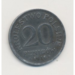 Pologne - 20 Fenigow 1918 - administration Allemande - fer - TTB 2
