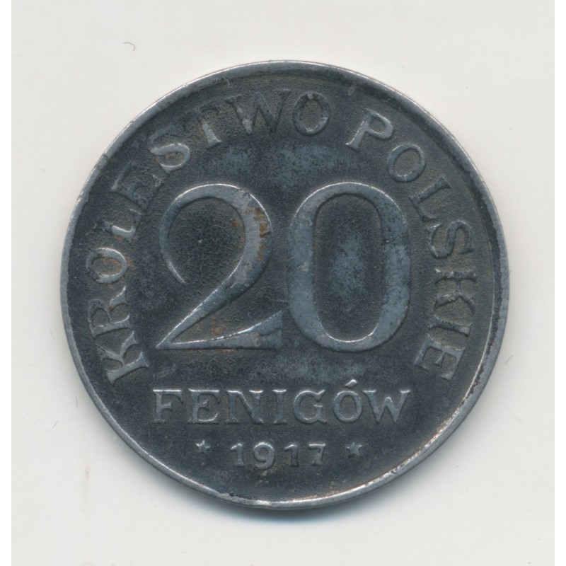 Pologne - 20 Fenigow 1917 - administration Allemande - fer - TTB