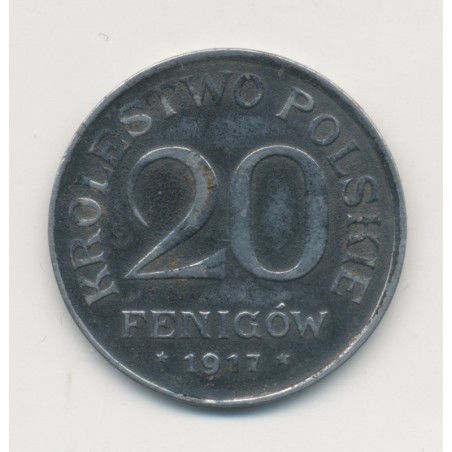 Pologne - 20 Fenigow 1917 - administration Allemande - fer - TTB