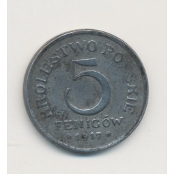 Pologne - 5 Fenigow 1917 - administration Allemande - fer - TTB+