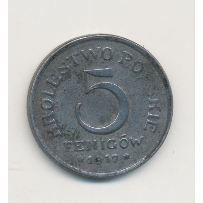 Pologne - 5 Fenigow 1917 - administration Allemande - fer - TTB+