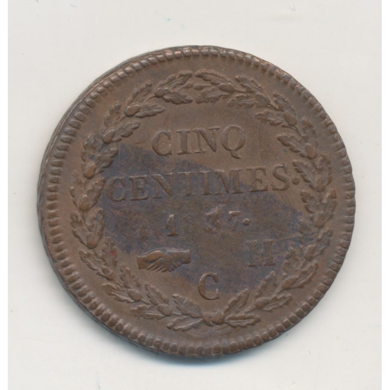 Monaco - 5 centimes 1837 MC - grosse tête - Honoré V - TTB+