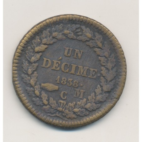 Monaco - 1 Décime 1838 MC - Honoré V - cuivre jaune - TB