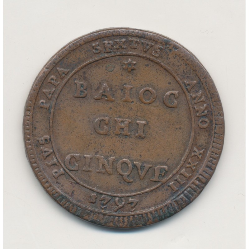 Vatican - 5 Baiocchi 1797 Rome - Pie VI - Jean ange braschi - TB+/TTB