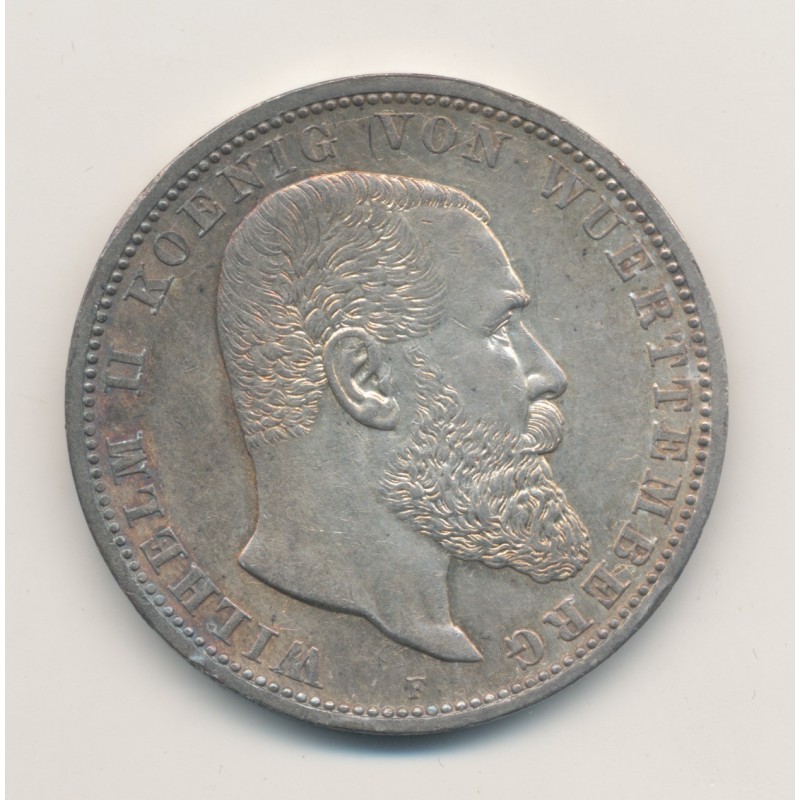 Allemagne - 5 Mark 1913 F - Wurttemberg - argent - SUP