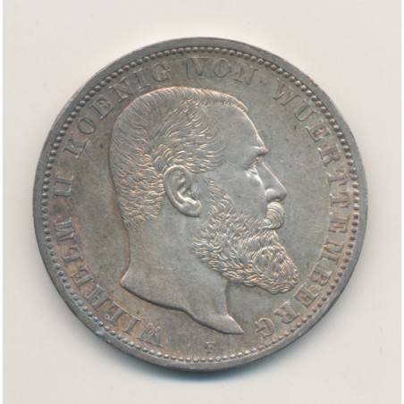 Allemagne - 5 Mark 1913 F - Wurttemberg - argent - SUP