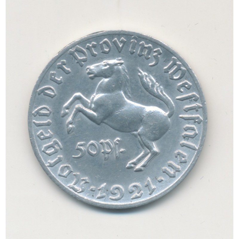 Allemagne - 50 Pfennig 1921 - Province Westphalie - alu - SUP
