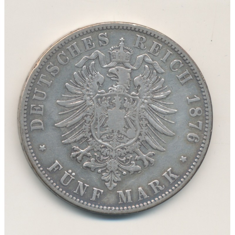 Allemagne - 5 Mark 1876 A - Prusse - argent - TB+