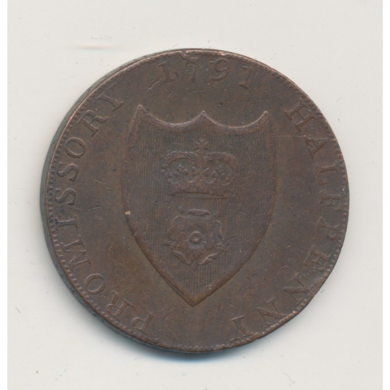 Angleterre - 1/2 Penny Lancaster Token - 1792 - cuivre - TB