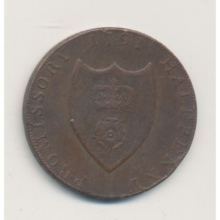 Angleterre - 1/2 Penny Lancaster Token - 1792 - cuivre - TB