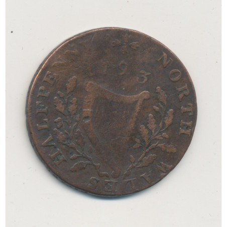 Angleterre - 1/2 Penny Token - North wales 1793 - cuivre - TB