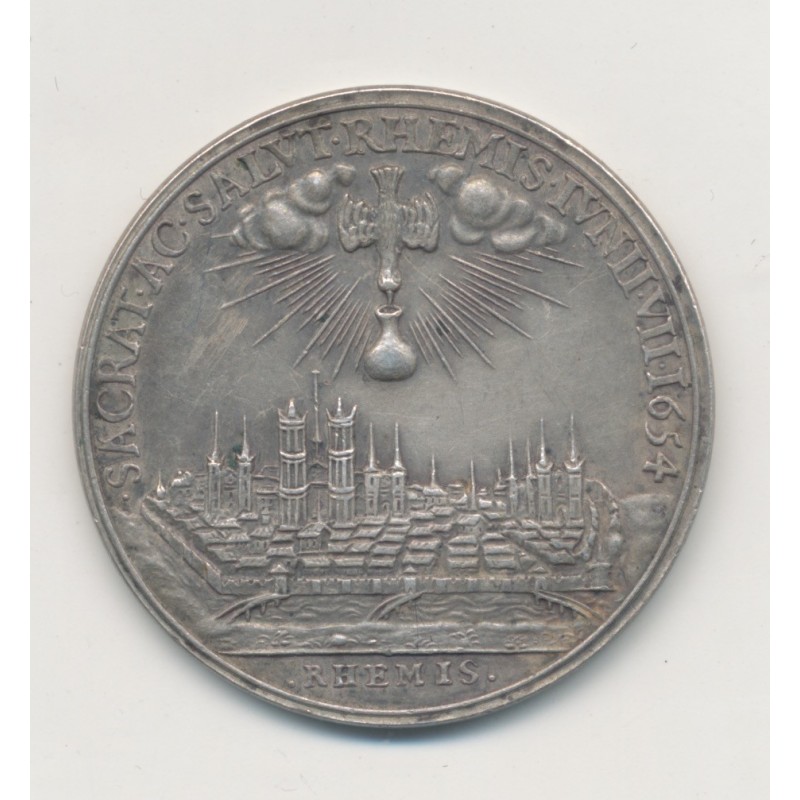 Jeton - Louis XIV - Sacre à Reims 1654 - argent refrappe 19e - SUP