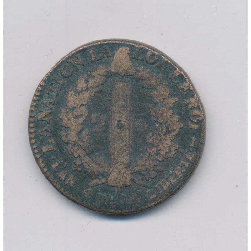 Louis XVI - 2 Sols - 1792 .A.A Metz - B/TB