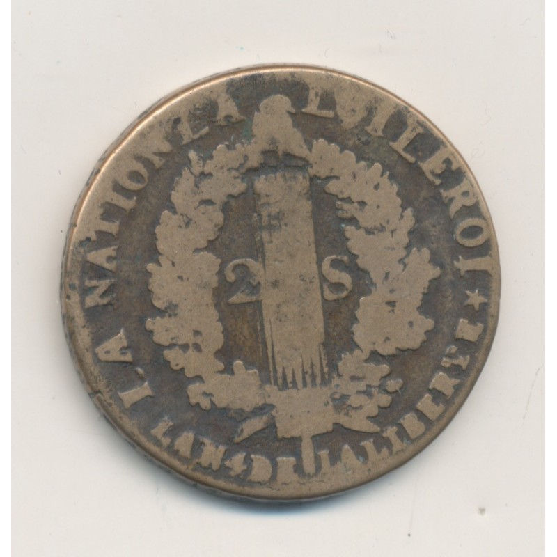 Louis XVI - 2 Sols - 1792 B Rouen - B/TB