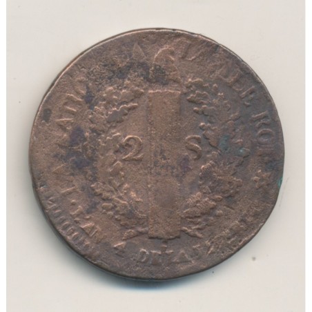 Louis XVI - 2 Sols Français - 1792 BB Strasbourg - B