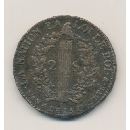 Louis XVI - 2 Sols François - 1792 H La rochelle - TTB