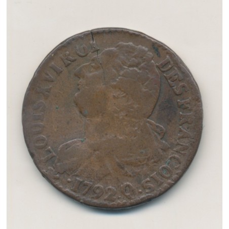 Louis XVI - 2 Sols François - 1792 Q Perpignan - B/TB