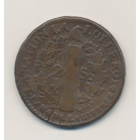 Louis XVI - 2 Sols François - 1792 Q Perpignan - B/TB
