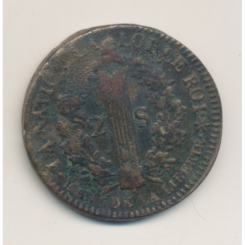 Louis XVI - 2 Sols Français - 1793 BB Strasbourg - TB/TB+
