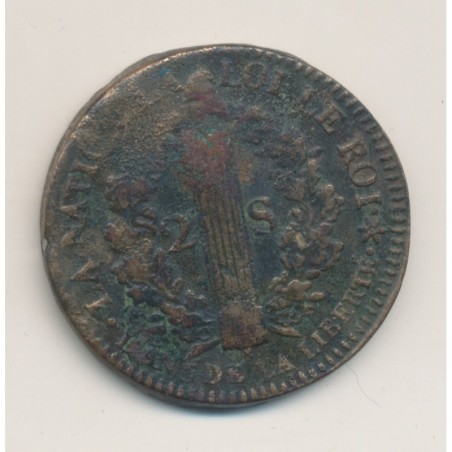 Louis XVI - 2 Sols Français - 1793 BB Strasbourg - TB/TB+