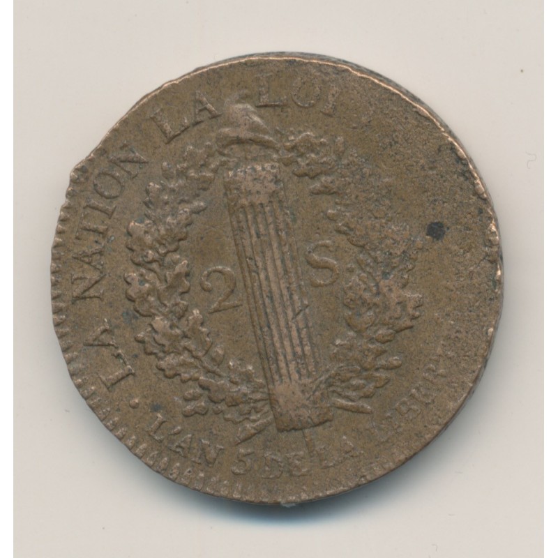 Louis XVI - 2 Sols Français - 1793 BB Strasbourg - TB+