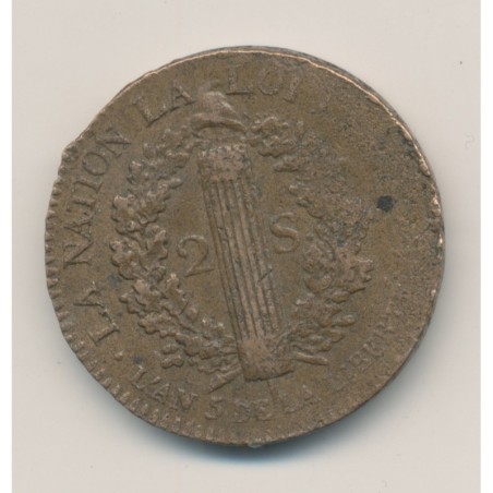 Louis XVI - 2 Sols Français - 1793 BB Strasbourg - TB+