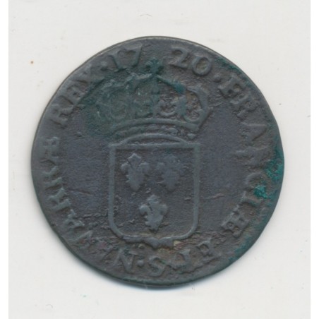 Louis XV - 1/2 Sol au buste enfantin - 1720 S Reims - cuivre - B/TB