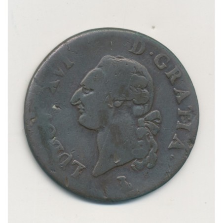 Louis XVI - Sol - 1785 T Nantes - cuivre - TB