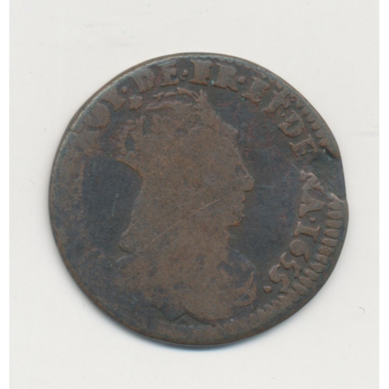 Louis XIV - Liard de France - 1655 B étoile - pont de l'arche - cuivre - B/TB
