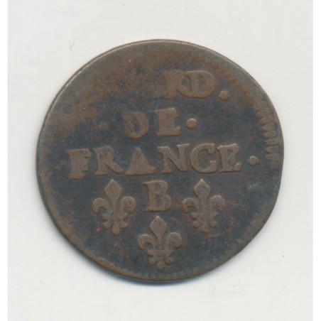 Louis XIV - Liard de France - 1655 B étoile - pont de l'arche - cuivre - B/TB