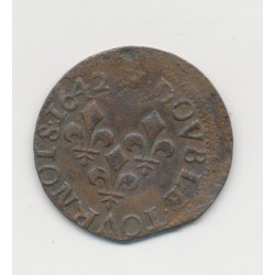 Louis XIII - Double tournois - 1642 H La rochelle - TB+ 2