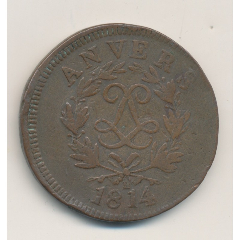 Siège d'Anvers - 10 centimes 1814 - R sous le ruban - Louis XVIII - TB
