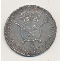 Louis XIV - Écu aux insignes - 1702 E Tours - réformé - TTB+/SUP 2
