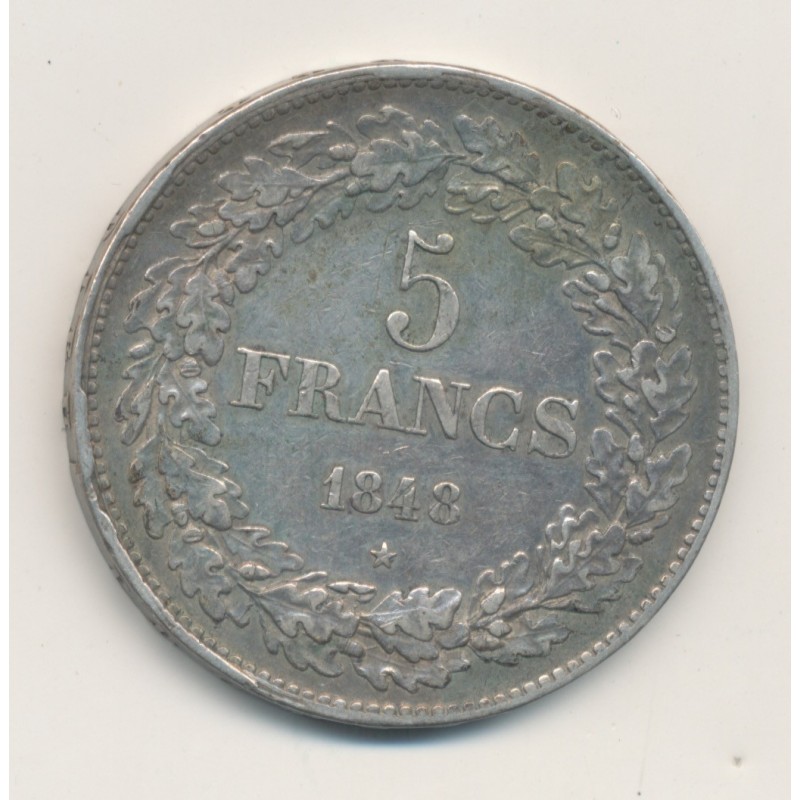 Belgique - 5 Francs 1848 - Léopold 1er - argent - TTB