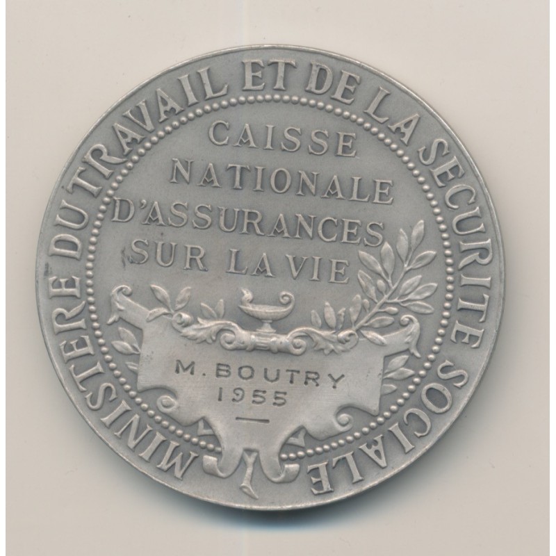Médaille - Caisse nationale d'assurances sur la vie - 1955 - argent 60g - 50mm - TTB