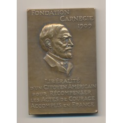 Plaquette - Fondation Carnegie 1909 - aux héros de la civilisation - bronze - TTB