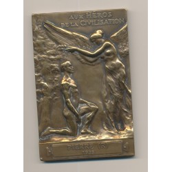 Plaquette - Fondation Carnegie 1909 - aux héros de la civilisation - bronze - TTB 2