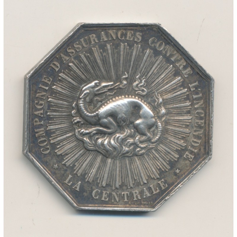 Jeton - Compagnie assurance contre l'incendie - la centrale 1863 - argent 20g - SUP