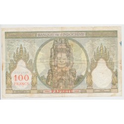 Billet - 100 Francs Angkor - Papeete - Banque de l'Indochine - TTB 2