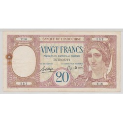 Billet - 20 Francs - ND 1936 - Djibouti - Banque de l'Indochine