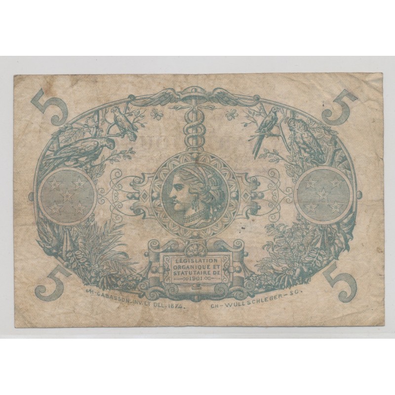 Martinique - 5 Francs Cabasson Type 1901 violet - TB