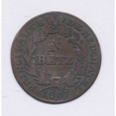 Suisse - 1/2 Batzen 1807 - Neuchatel - billon - TB+