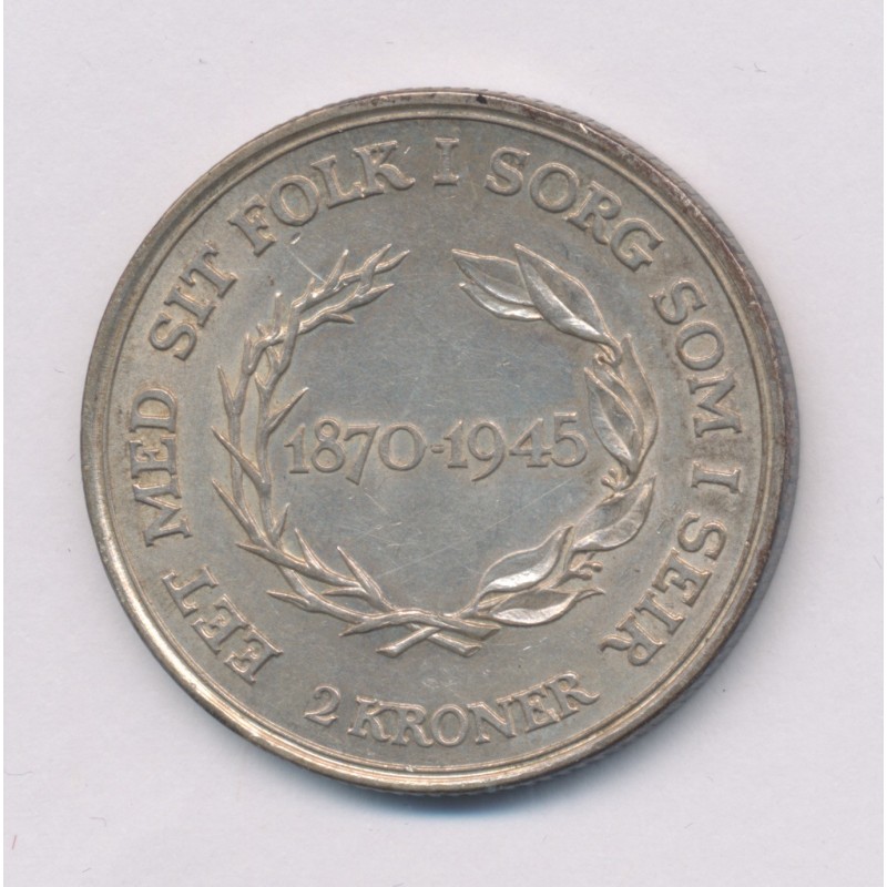 Danemark - 2 Kroner 1945 - 75e anniversaire du roi Christian X - argent - TTB+