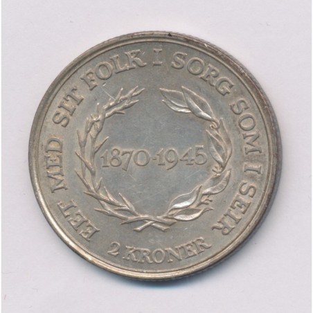 Danemark - 2 Kroner 1945 - 75e anniversaire du roi Christian X - argent - TTB+