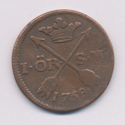 Suède - 1 Ore 1758 - Adolphe Frédéric - cuivre - TB
