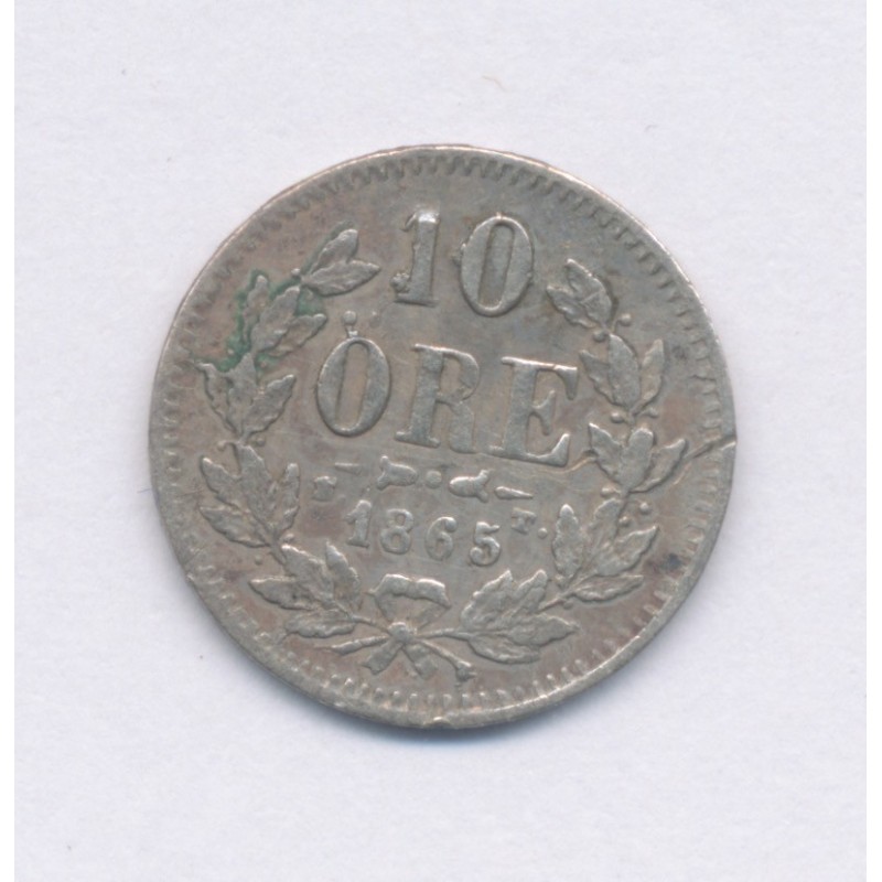Suède - 10 Ore 1865 - Oscar I - argent - TB+