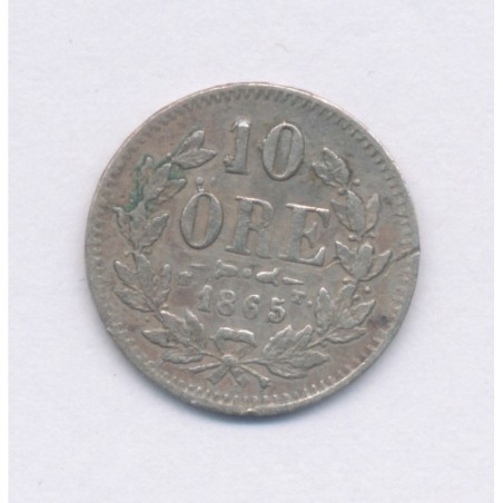Suède - 10 Ore 1865 - Oscar I - argent - TB+