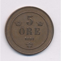 Danemark - 5 Ore 1891 - Christian IX - bronze - TTB 2