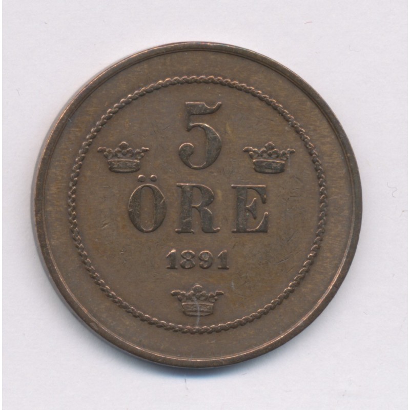 Danemark - 5 Ore 1891 - Christian IX - bronze - TTB