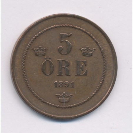 Danemark - 5 Ore 1891 - Christian IX - bronze - TTB